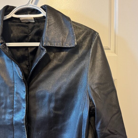 Stefanel 100% Leather Long Coat – Black Minimalist Women’s Jacket, Y2K / 90s - Picture 2 of 10